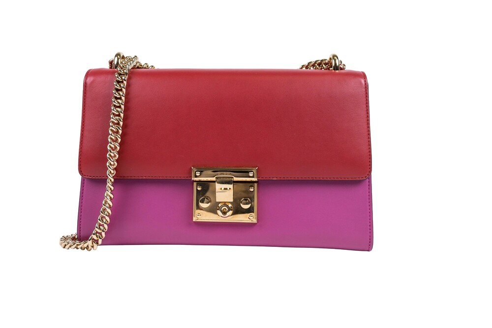 Gucci Red Pink Padlock Shoulder Bag Calfskin Leather Gold Hardware